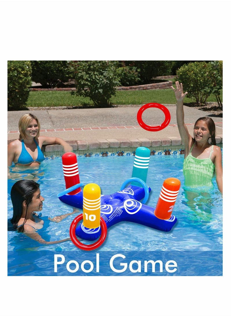 KASTWAVE - KASTWAVE Inflatable Pool Ring Toss Game Toys Floating Swimming with 4 Pcs Rings for Multiplayer Water Kid Family Fun Beach Floats Cross - Image 1
