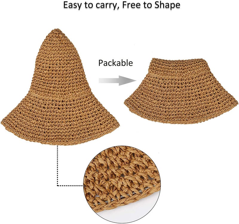 Boolavard Women Straw Hat Wide Brim Beach Sun Cap Foldable Large Lady Floppy 100% Natural Paper Braided for Travel Decoration Summer Vacation Soft Lightweight and Breathable (Brown) - Image 4