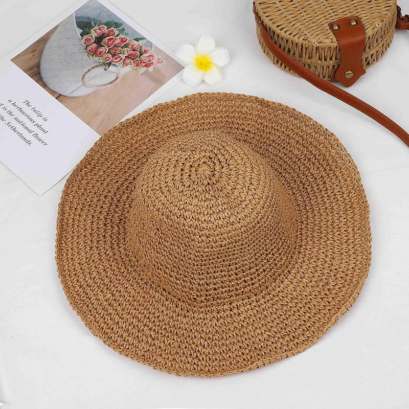 Boolavard Women Straw Hat Wide Brim Beach Sun Cap Foldable Large Lady Floppy 100% Natural Paper Braided for Travel Decoration Summer Vacation Soft Lightweight and Breathable (Brown) - Image 3