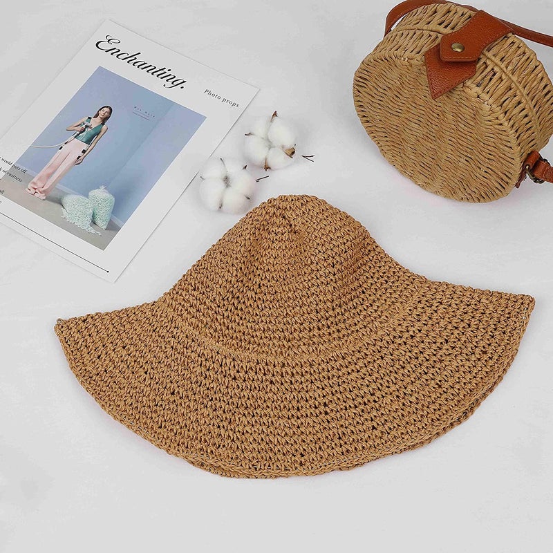 Boolavard Women Straw Hat Wide Brim Beach Sun Cap Foldable Large Lady Floppy 100% Natural Paper Braided for Travel Decoration Summer Vacation Soft Lightweight and Breathable (Brown) - Image 2