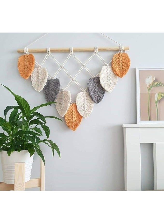Handmade Macrame Feather Wall Hanging – Boho Woven Cotton Wall Tapestry for Modern Home Décor