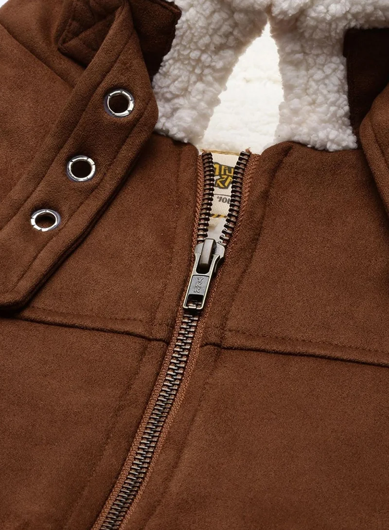 Campus Sutra Brown Men's Brown Zip-Front Jacket With Fleece Detail for Men | Best Price UAE