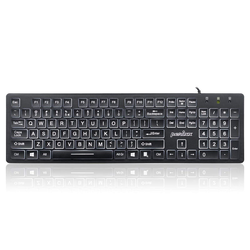 Perixx PERIBOARD317 Wired Backlit USB Keyboard Big Print Letter with White Illuminated LED US English LayoutBlack - Image 2