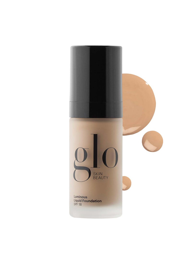 Glo Skin Beauty Glo Skin Beauty Luminous Liquid Mineral Foundation Makeup with SPF 18 (Almond) - Improves Uneven Skin Tone, Smooths & Corrects Imperfections, Sheer to Medium Coverage, Dewy Finish 