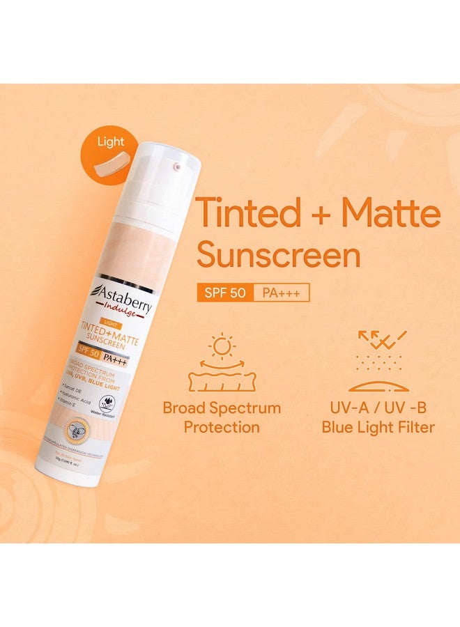 Astaberry Indulge Tinted Matte Sunscreen Spf 50 Pa+++ | Broad Spectrum Protection From Uva/B & Blue Light | Suncat De & No White Cast |Provides A Light Tint - 50G (Light) - Image 2