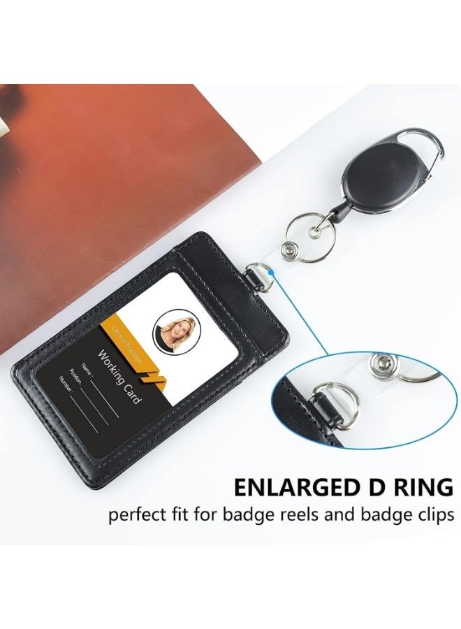PU Leather Vertical ID Badge Holder with Lanyard – Clear Window Card Holder Holds 2 Cards, for Office, School, Bus Pass - Image 3