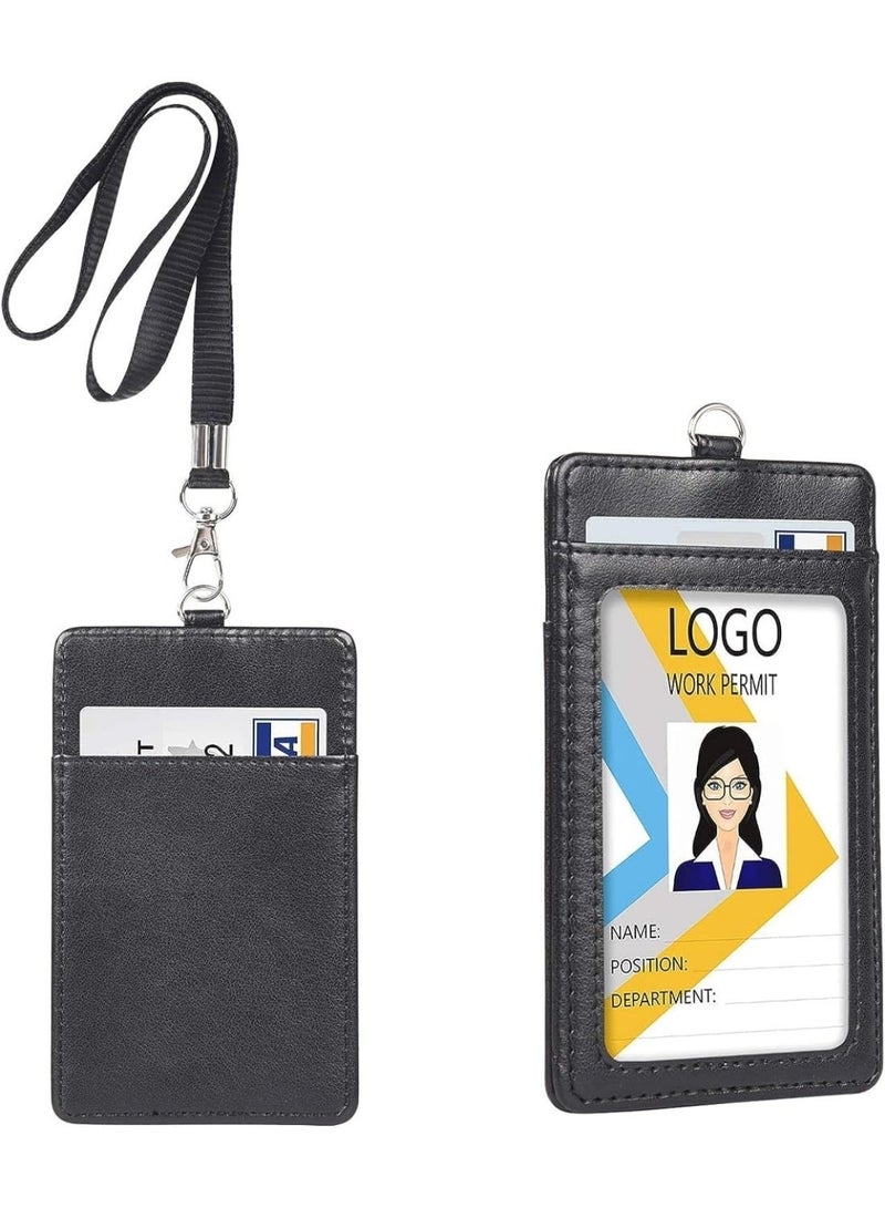 PU Leather Vertical ID Badge Holder with Lanyard – Clear Window Card Holder Holds 2 Cards, for Office, School, Bus Pass - Image 5