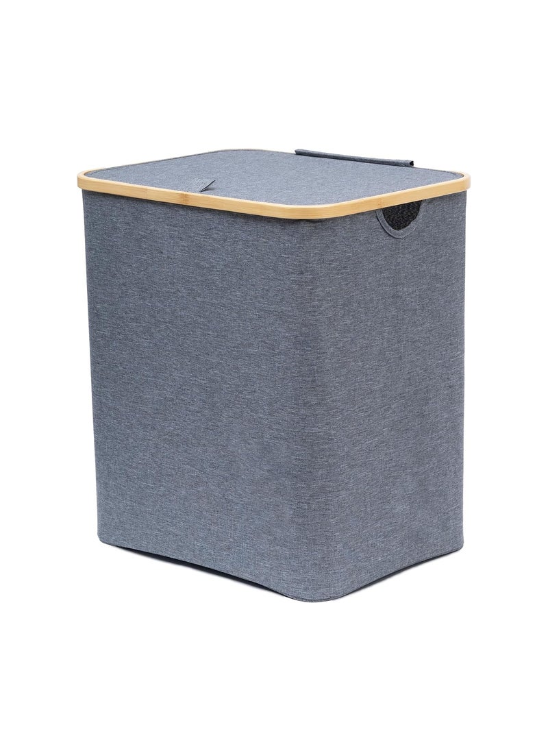 Abja Novelties Abja Novelties Large Laundry Basket 75 Ltr with Bamboo Frame Lid Foldable Storage Baggrey  - Image 3