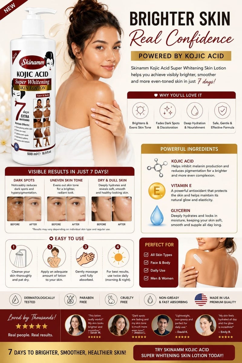 Skinamm Kojic Acid Super Whitening Skin Lotion Face & Body 500ml - Image 2
