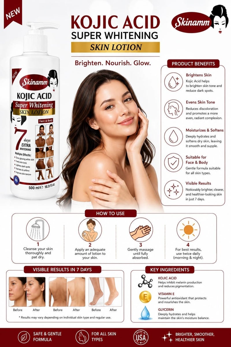 Skinamm Kojic Acid Super Whitening Skin Lotion Face & Body 500ml - Image 4
