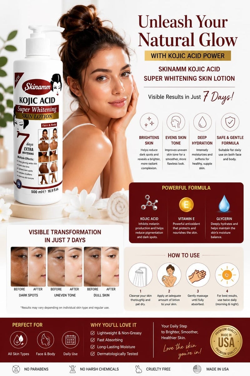 Skinamm Kojic Acid Super Whitening Skin Lotion Face & Body 500ml - Image 3