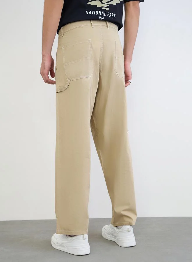 Styli  Men Heavyweight Woven Baggy Pants for Men | Best Price UAE