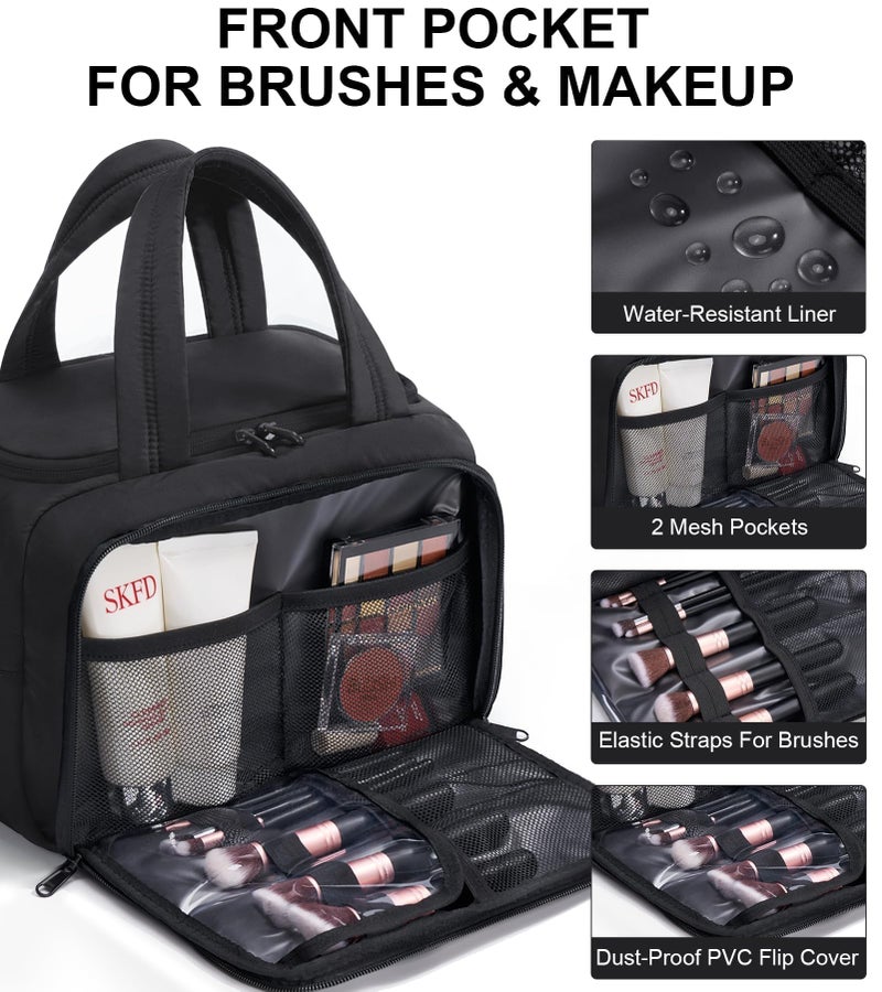 Bagstellar Travel Toiletry Bag for Women, Lightweight Large Quilted Puffy Makeup Bag Wide-open Make up Organizer Cloud Cosmetic Bag w/Handle for Traveling, Toiletries, Essentials, Accessories, Black - Image 5