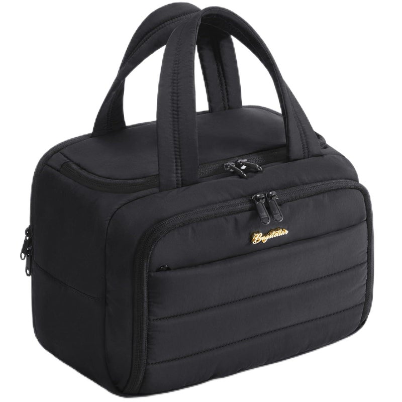 Bagstellar Travel Toiletry Bag for Women, Lightweight Large Quilted Puffy Makeup Bag Wide-open Make up Organizer Cloud Cosmetic Bag w/Handle for Traveling, Toiletries, Essentials, Accessories, Black - Image 1