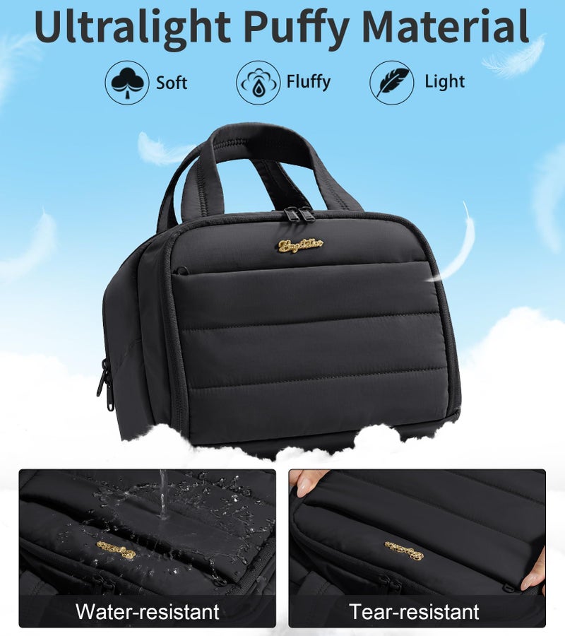 Bagstellar Travel Toiletry Bag for Women, Lightweight Large Quilted Puffy Makeup Bag Wide-open Make up Organizer Cloud Cosmetic Bag w/Handle for Traveling, Toiletries, Essentials, Accessories, Black - Image 4