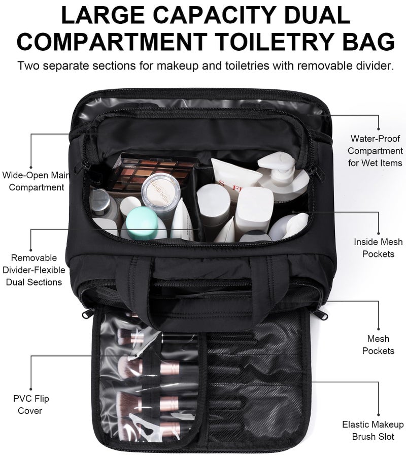 Bagstellar Travel Toiletry Bag for Women, Lightweight Large Quilted Puffy Makeup Bag Wide-open Make up Organizer Cloud Cosmetic Bag w/Handle for Traveling, Toiletries, Essentials, Accessories, Black - Image 3