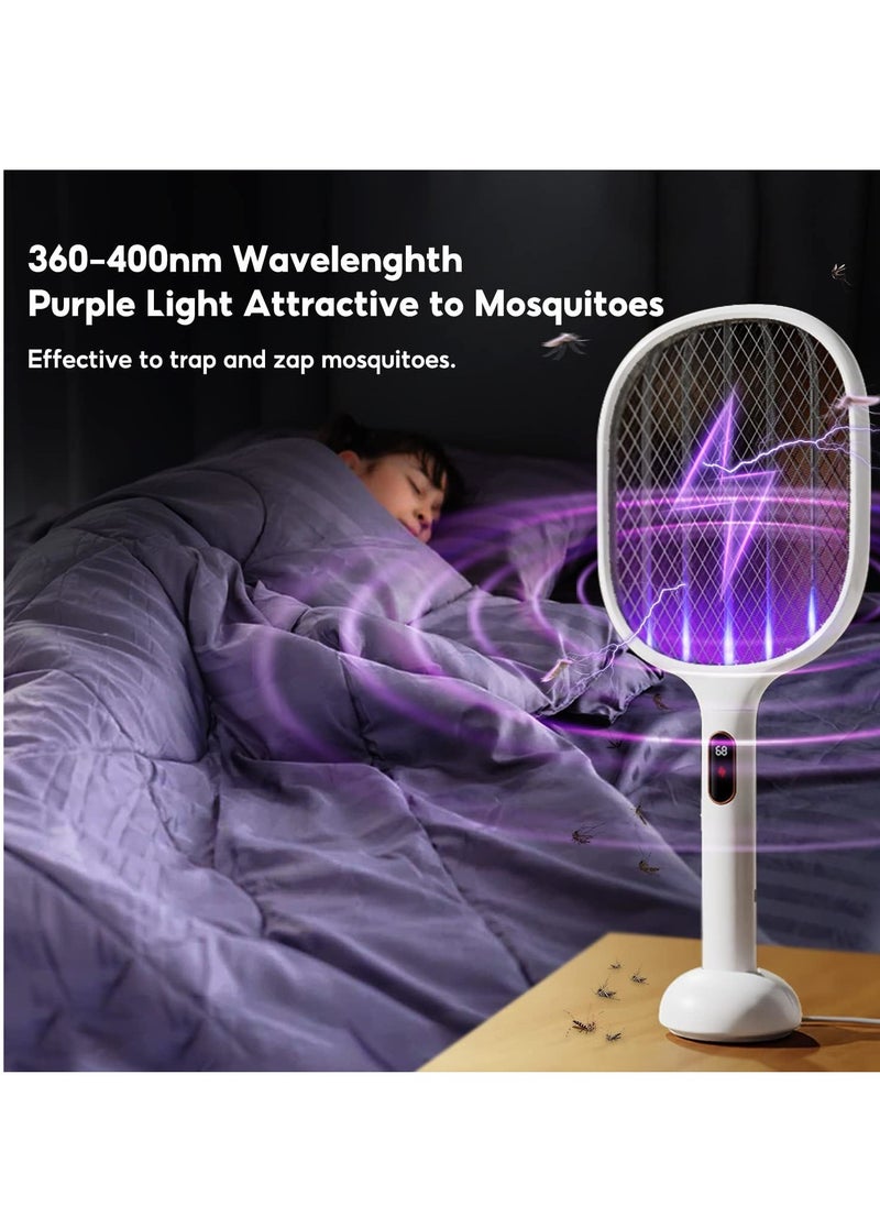 SYOSI - Electric Fly Swatter Racket Rechargeable Handheld Bug Zapper 4000V with 2 Stand Base, Large Surface Fly Killer with Power Display for Indoor Outdoor - Image 1