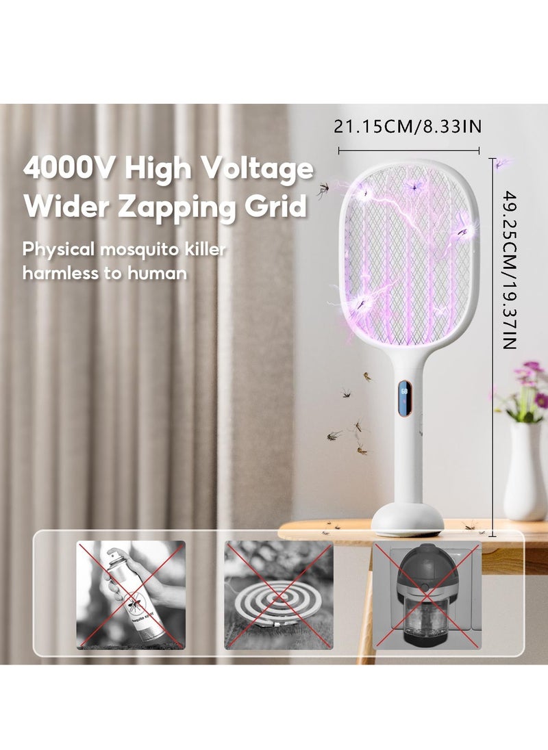 SYOSI - Electric Fly Swatter Racket Rechargeable Handheld Bug Zapper 4000V with 2 Stand Base, Large Surface Fly Killer with Power Display for Indoor Outdoor - Image 1