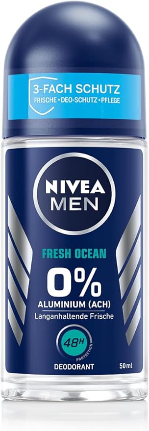 NIVEA MEN Fresh Ocean Deo RollOn 50 ml Deo ohne Aluminium ACH mit 48h Schutz Deodorant mit NIVEA MEN Pflegekomplex und antibakteriellen Wirkstoffen