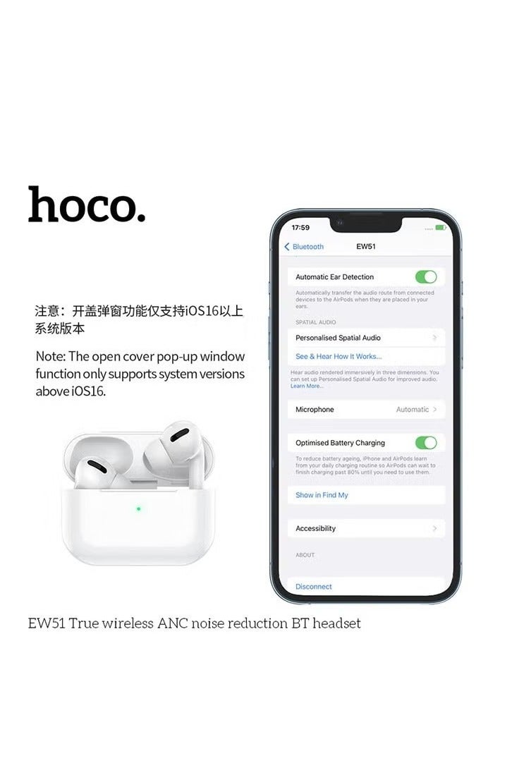 hoco. EW51 True Wireless ANC Noise Reduction Bluetooth Headset (White) - Image 5