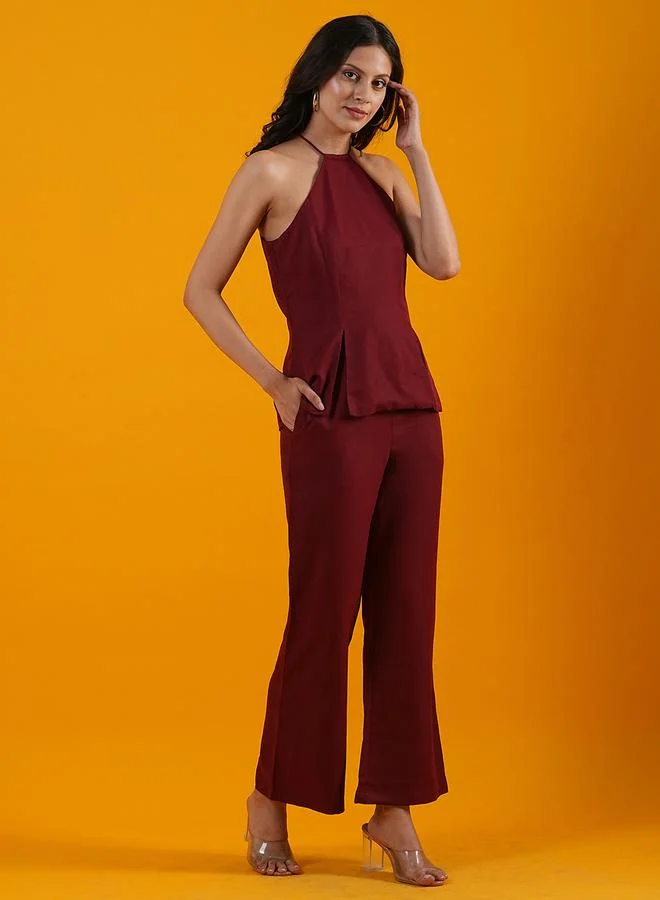 جلو باص Globus Halter Neck Front Slits Crepe Top with Trousers Co-Ords