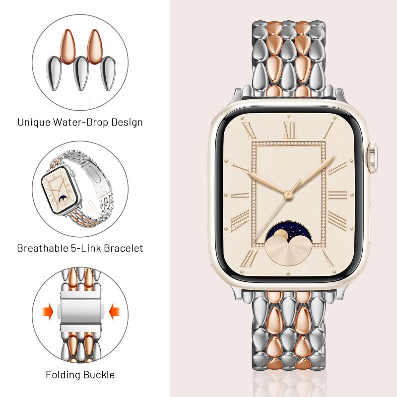 VISOOM Metal Iwatch bracelet Bands for Apple Watch Bands 38/40/41/42mm Women - Thin Slim Dressy Luxury Cute Designer Apple Watch Series 11 10 Se 9 8 7 6 5 4 3 2 1 Bracelet Bands-Sliver Rose Gold - Image 3