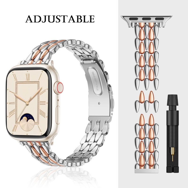 VISOOM Metal Iwatch bracelet Bands for Apple Watch Bands 38/40/41/42mm Women - Thin Slim Dressy Luxury Cute Designer Apple Watch Series 11 10 Se 9 8 7 6 5 4 3 2 1 Bracelet Bands-Sliver Rose Gold - Image 5