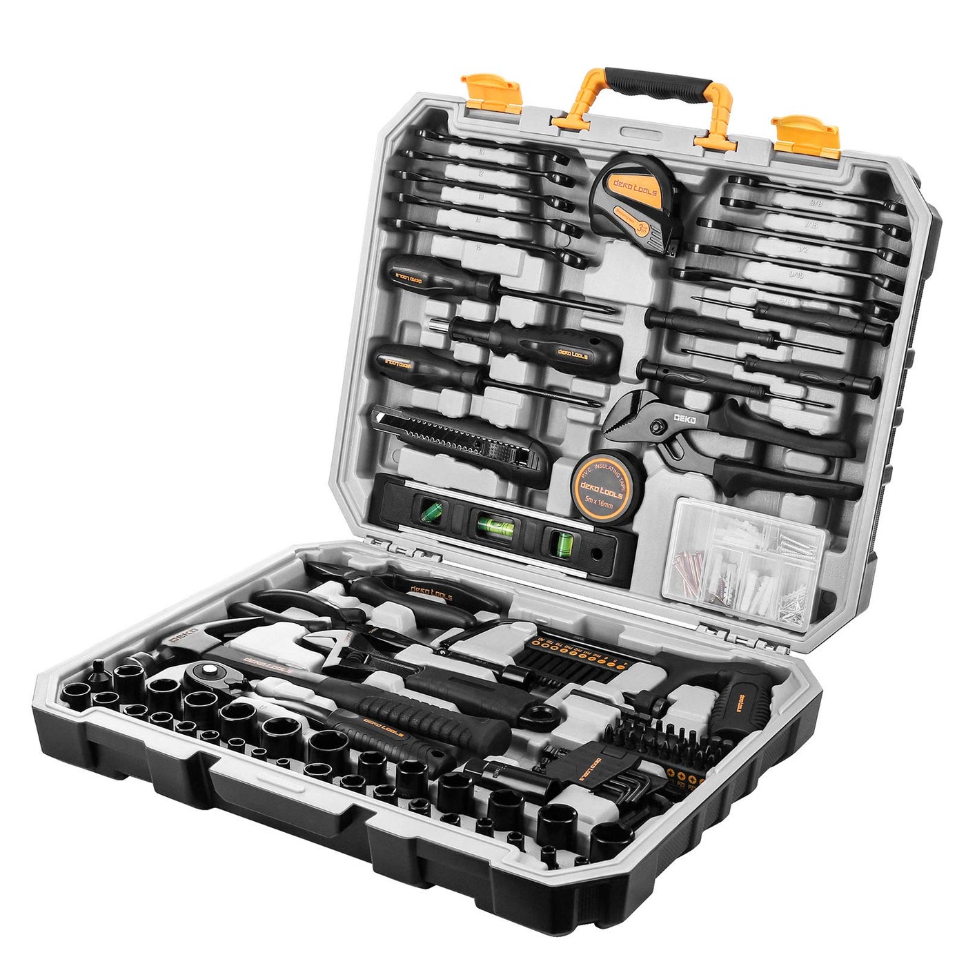 DEKOPRO 218Piece General Household Hand Tool kit Professional Auto Repair Tool Set for Homeowner General Household Hand Tool Set with Plier Screwdriver Set Socket Set with Portable Storage Case