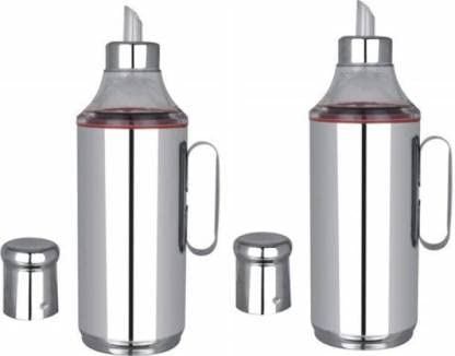 Aquasleri SS Oil Dispenser with Handle 1 Litre Set of 2 Oil Container for Kitchen Oil Pourer Oil Pot Oil Can Nozzle Oil Dispenser 1000 ML Silver