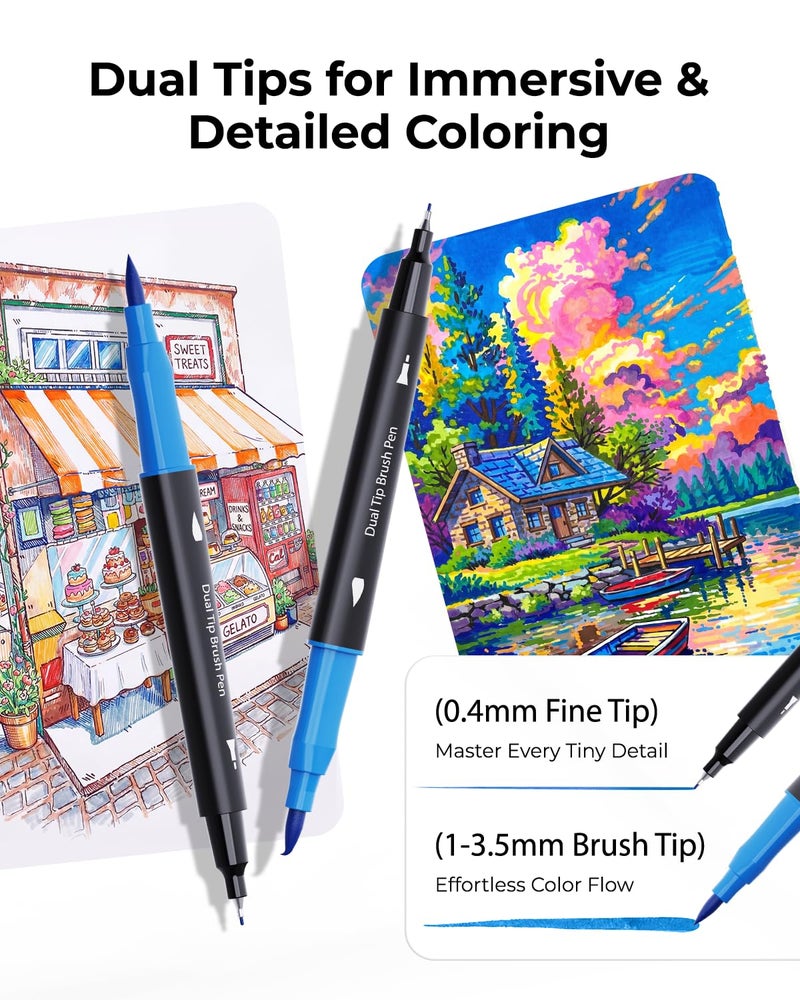 JusArt Markers for Adult Coloring Books No Bleeding, 80 Colors Coloring Markers with Dual Tips, Fine & Brush Pens with Ergonomic Triangle Grip & 33% More Ink, Water-Based Art Drawing Set for Adults - Image 2