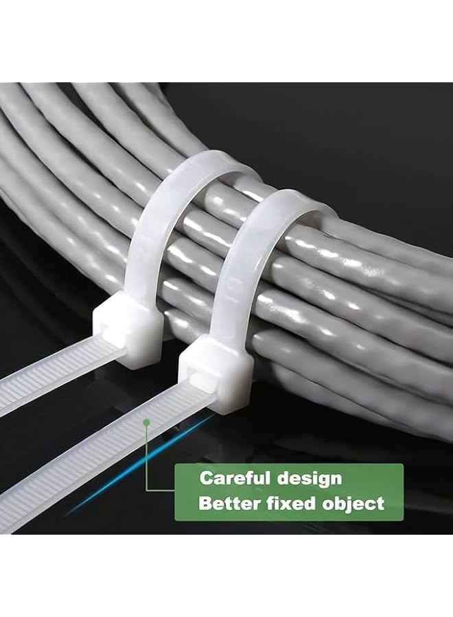 S-TOP White Cable Zip Ties, 16 Inch, Heavy Duty Plastic, 60 Pounds Tensile Strength, Thickened Three Teeth Design, 100 Pack - Image 2