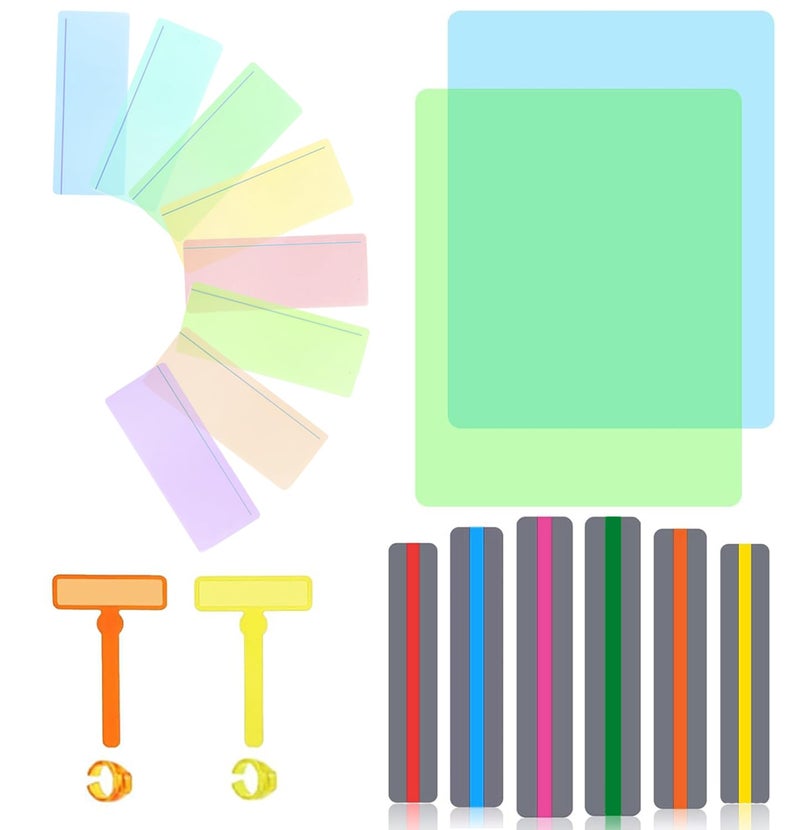 DOSAKEIKO 20 Pcs Guided Reading Strips Set Dyslexia Tools for Kids with 4 Sizes Reading Tracker Children's Reading Guide Strips Teacher Educational Classroom Supplies (Colour Sets) - Image 1