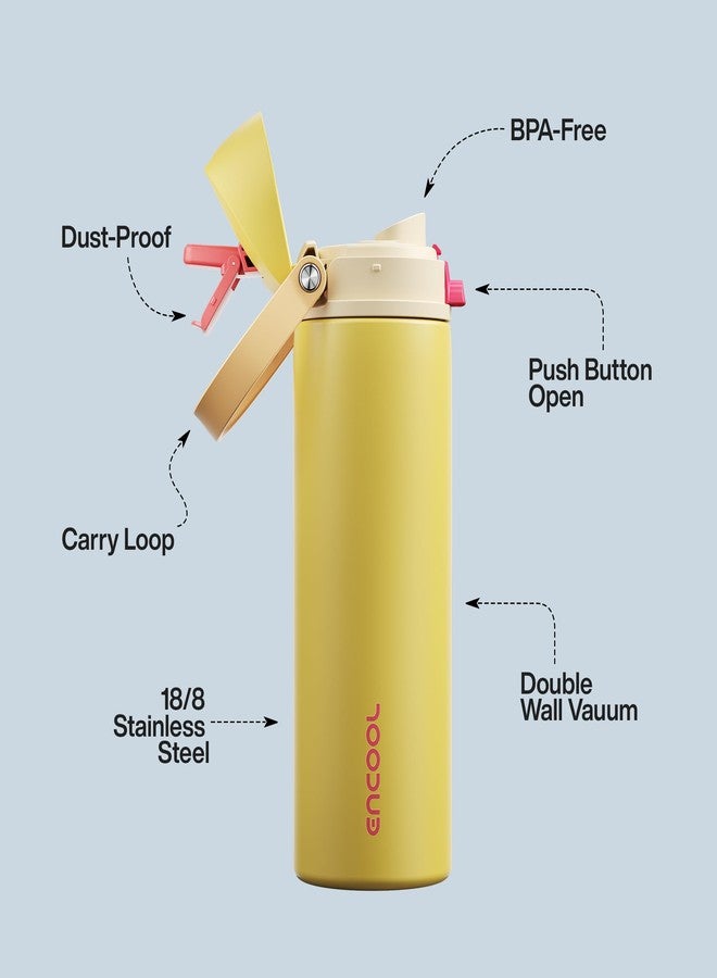 ENCOOL Insulated Water Bottle with Straw - Encool Stainless Steel Water Bottle with Push Button Lid, Leak-Proof & BPA-Free, Keeps Cold for 24 Hours for Sports, Travel, Gym (24 oz, Ginger) - Image 4