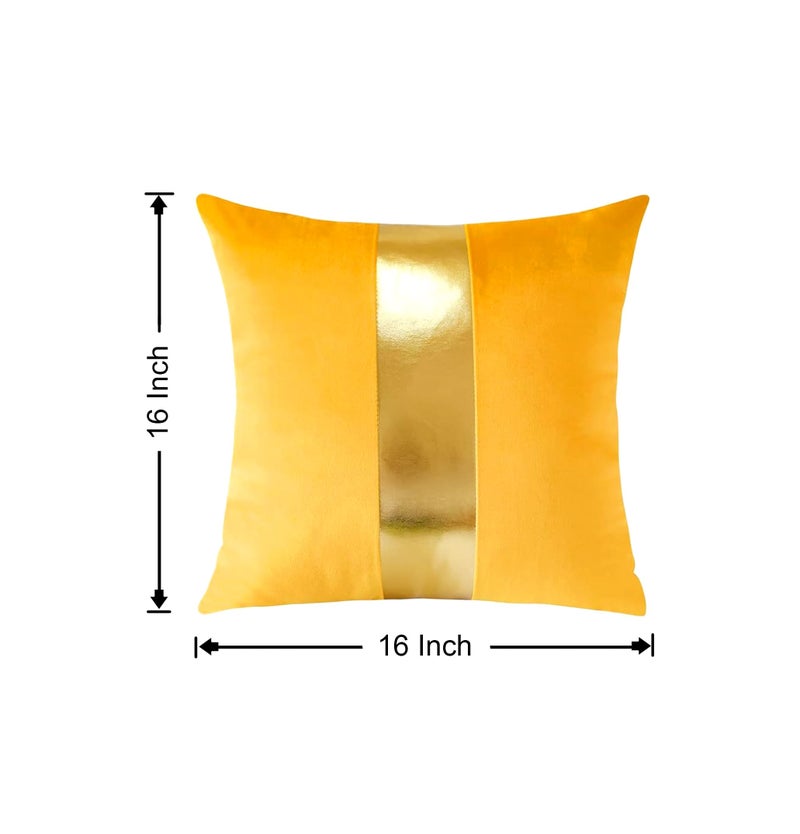 AEROHAVEN™ Set of 2 Premium Velvet with Gold Stripes Decorative Throw Pillow/Cushion Covers with Invisible Zipper - (16 x 16 Inch, Yellow) - Image 3