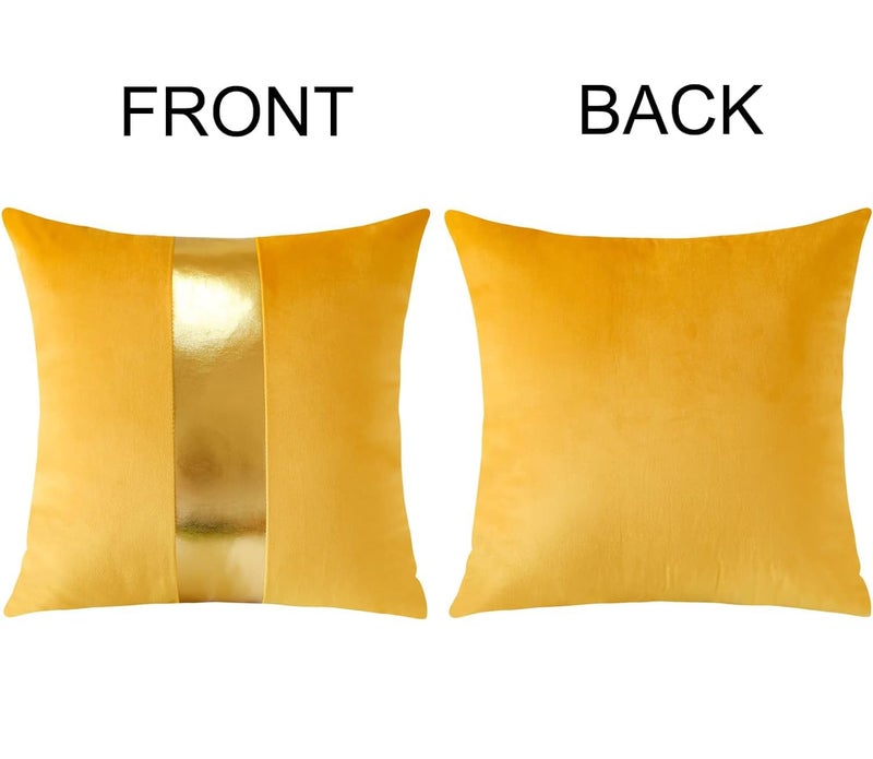 AEROHAVEN™ Set of 2 Premium Velvet with Gold Stripes Decorative Throw Pillow/Cushion Covers with Invisible Zipper - (16 x 16 Inch, Yellow) - Image 4