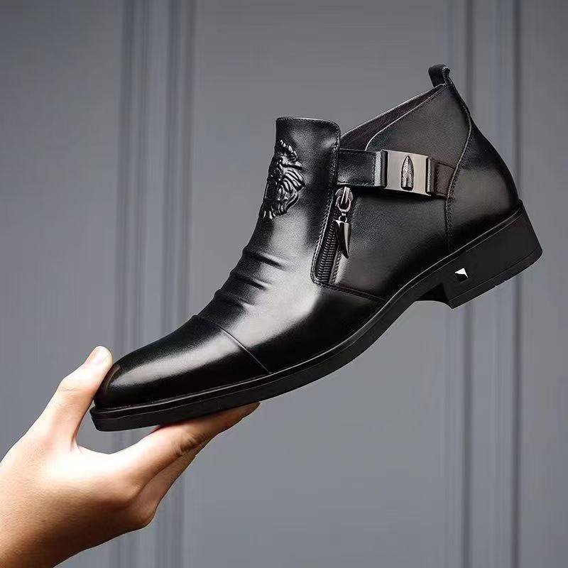 أحذية زفاف الرجال البريطانية المدببة 2025 انفجارات فاشن فستان أحذية الرجال تشونغبانغ جيل من الشعر 1016 الأسود