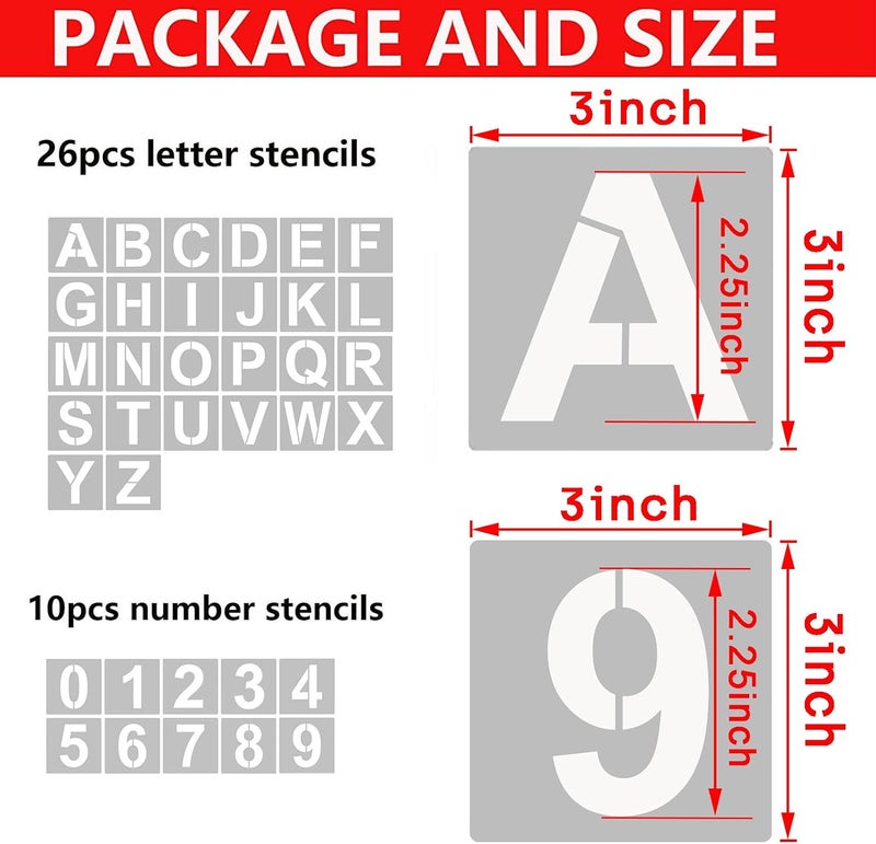 YEAJON 3 Inch Letter Stencils and Numbers, 36 Pcs Alphabet Art Craft Stencils, Reusable Plastic Templates for Wood, Wall, Fabric, Rock, Signage, DIY Art Projects - Image 2