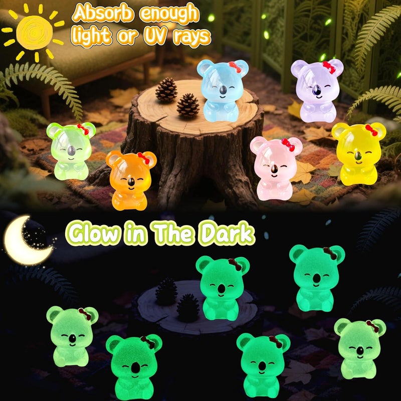 EVDERS 28Pcs Luminous Koala Mini Resin Animals Figures, Glow in The Dark Miniature Resin Animals Koala Figurines, DIY Miniature Figurines Landscape Decor for Dollhouse, Desk Decor - Image 3