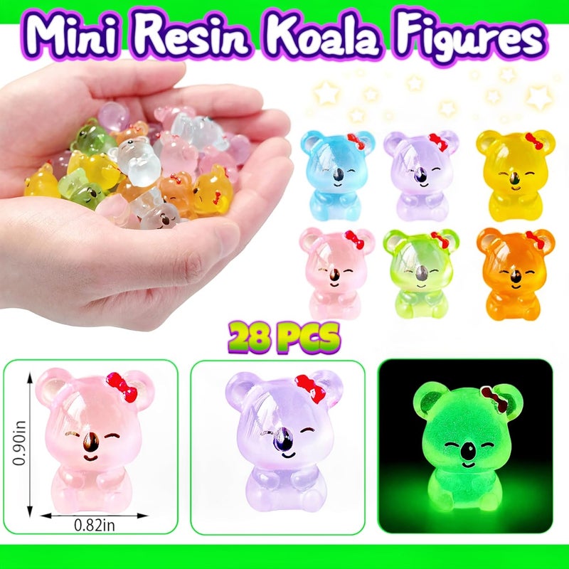 EVDERS 28Pcs Luminous Koala Mini Resin Animals Figures, Glow in The Dark Miniature Resin Animals Koala Figurines, DIY Miniature Figurines Landscape Decor for Dollhouse, Desk Decor - Image 2