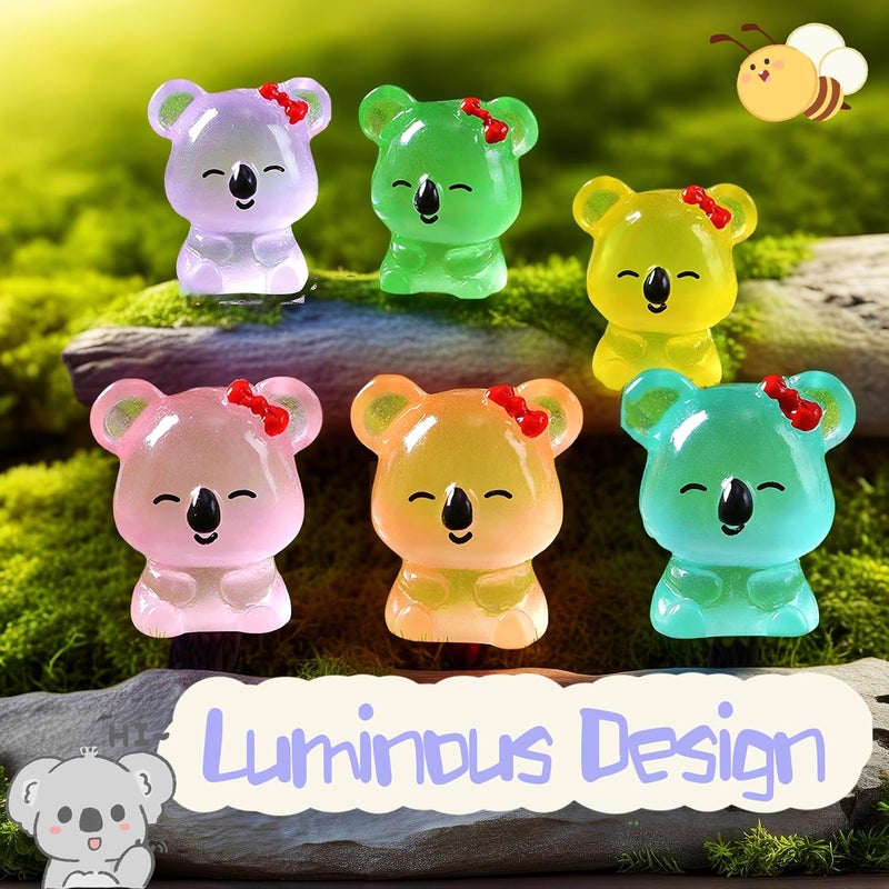 EVDERS 28Pcs Luminous Koala Mini Resin Animals Figures, Glow in The Dark Miniature Resin Animals Koala Figurines, DIY Miniature Figurines Landscape Decor for Dollhouse, Desk Decor - Image 5