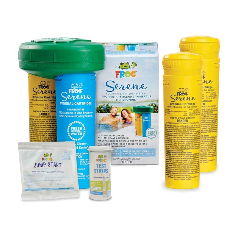 FROG Serene Floating System for Hot Tubs - Quick & Easy Prefilled Hot Tub Sanitizer - Hot Tub Maintenance System with Sanitizing Minerals & Bromine - 3 Month Bundle+ - Image 1
