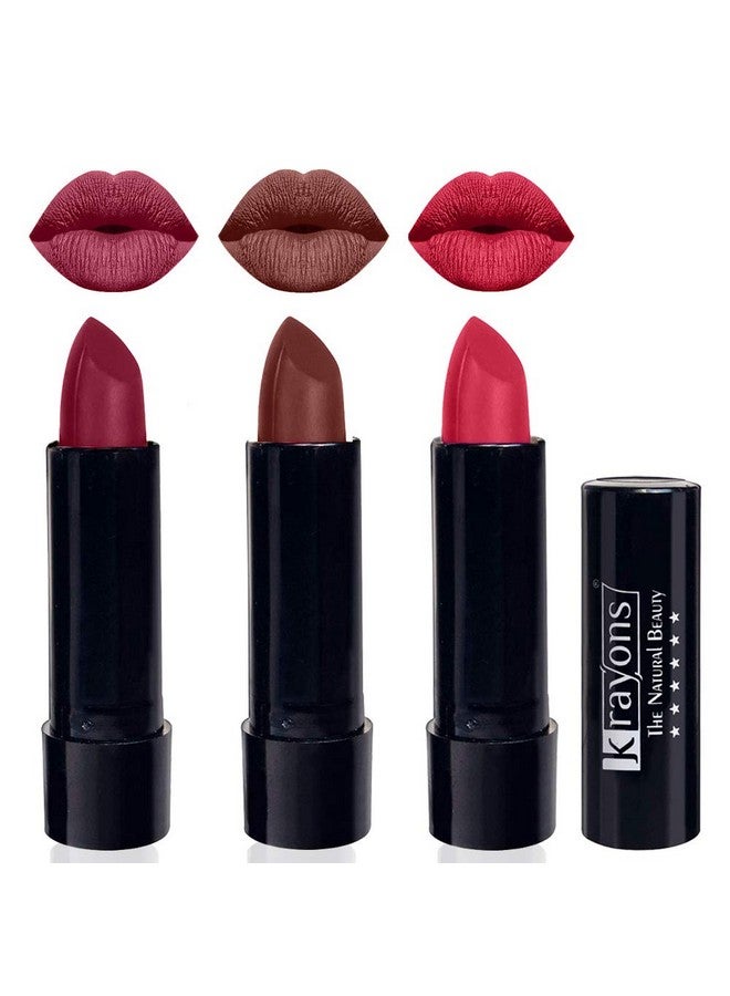 كرايونز أحمر شفاه كيوت بوب غير لامع، مقاوم للماء، يدوم طويلاً، وردي صادم، لون قرميدي، فيرست كراش، 3.5 جم لكل قطعة (عبوة من 3 قطع) - Image 1