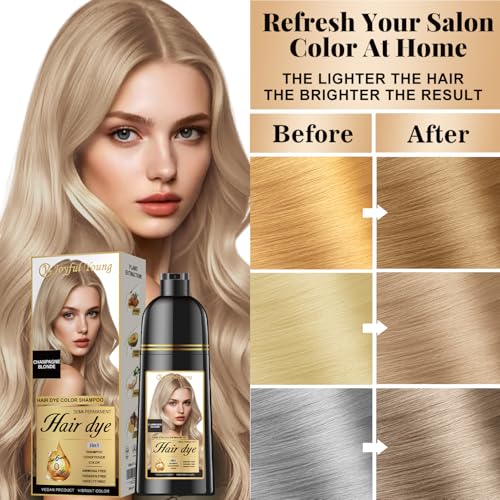 Joyful Young Hair Dye Shampoo 3-in-1, Champagne Blonde Semi-Permanent Gray Hair Coverage, Color Depositing Shampoo for Women & Men, Vegan, Ammonia-Free - Image 3
