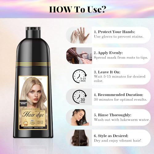 Joyful Young Hair Dye Shampoo 3-in-1, Champagne Blonde Semi-Permanent Gray Hair Coverage, Color Depositing Shampoo for Women & Men, Vegan, Ammonia-Free - Image 4
