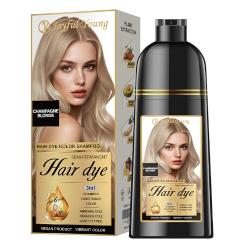 Joyful Young Hair Dye Shampoo 3-in-1, Champagne Blonde Semi-Permanent Gray Hair Coverage, Color Depositing Shampoo for Women & Men, Vegan, Ammonia-Free - Image 1