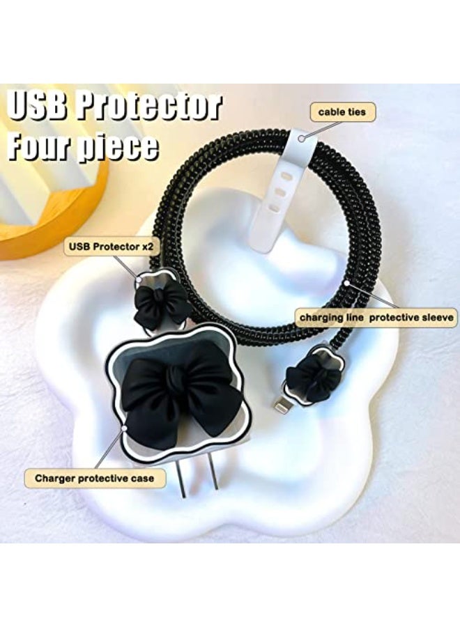 دارك هورس واقي كابل الهاتف بتصميم كاواي لشاحن آيفون USB-C بقوة 18/20 واط، مزين بفيونكة ثلاثية الأبعاد، غطاء حماية شفاف وناعم لكابل البيانات، حافظ كابل لطيف لشاحن آيفون - Image 5
