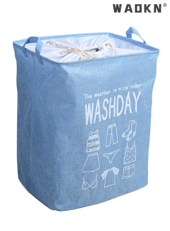 دبليو أيه أو كي أن سلة غسيل قابلة للطي سعة 75 لترا ، مقاومة للماء مع مقابض ، حقيبة تخزين ملابس لحاف ذات سعة كبيرة ، سلة تخزين ملابس قذرة لغرفة النوم - Image 1