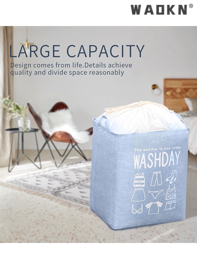 دبليو أيه أو كي أن سلة غسيل قابلة للطي سعة 75 لترا ، مقاومة للماء مع مقابض ، حقيبة تخزين ملابس لحاف ذات سعة كبيرة ، سلة تخزين ملابس قذرة لغرفة النوم - Image 4