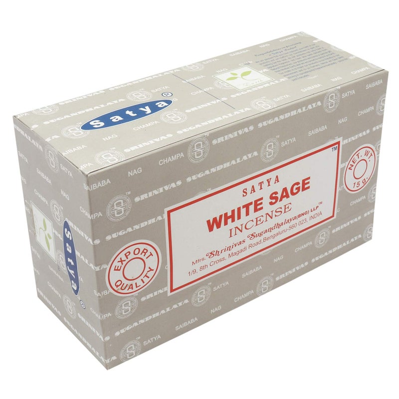 Satya White Sage Incense Sticks Agarbatti 180 Grams Box with Free Wooden incenseagarbatti stand with brass work 12 Packs of 15 Grams Each in a Box Export Quality - Image 2