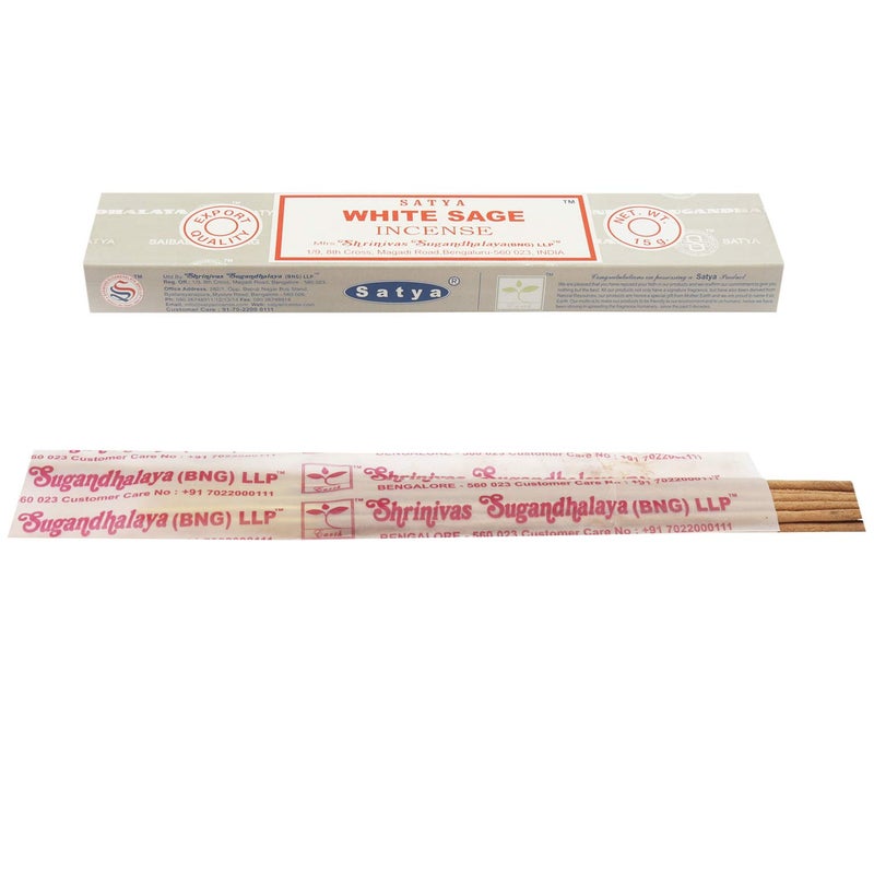 Satya White Sage Incense Sticks Agarbatti 180 Grams Box with Free Wooden incenseagarbatti stand with brass work 12 Packs of 15 Grams Each in a Box Export Quality - Image 3